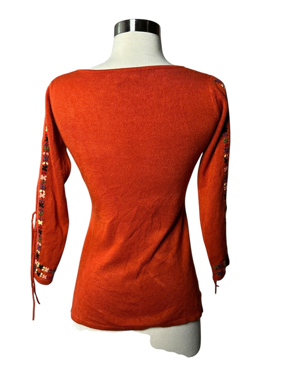 52 Weekends Orange Floral Trim Knit Sweater Top S - Picture 2 of 7